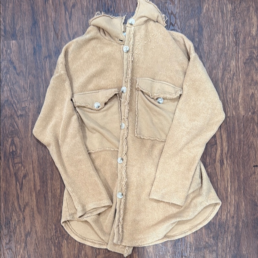 Tan Button-Up Hooded Jacket